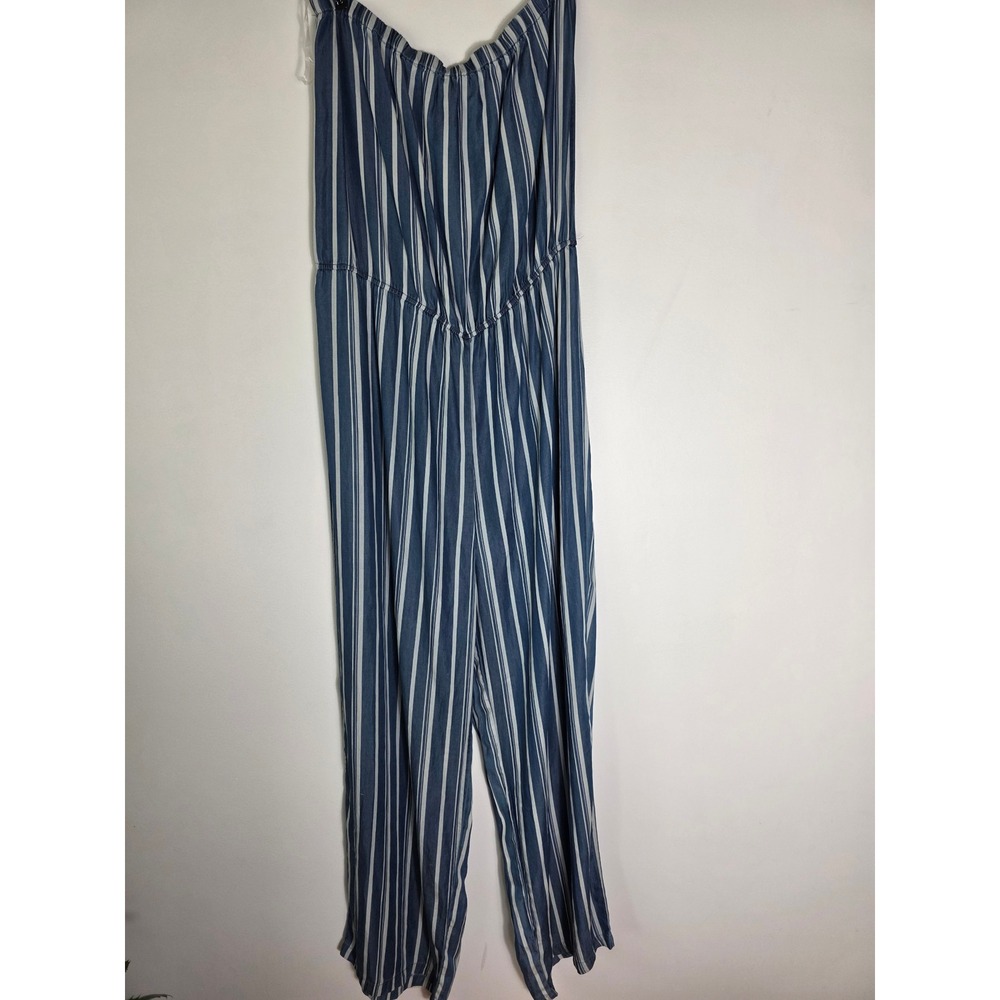 Linea Donna Bohemian Jumpsuit‎ Strapless Wide Leg Blue White Size 18
